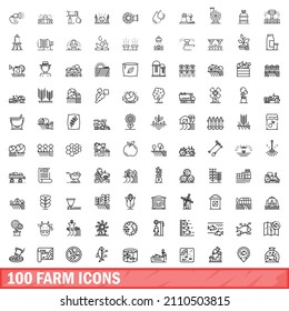 100 farm icons set. Outline illustration of 100 farm icons vector set isolated on white background