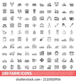 100 farm icons set. Outline illustration of 100 farm icons vector set isolated on white background