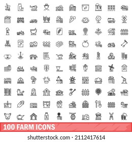100 farm icons set. Outline illustration of 100 farm icons vector set isolated on white background