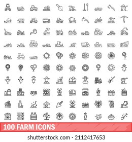 100 farm icons set. Outline illustration of 100 farm icons vector set isolated on white background