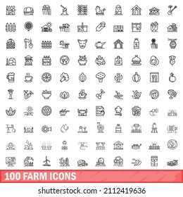 100 farm icons set. Outline illustration of 100 farm icons vector set isolated on white background
