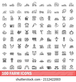 100 farm icons set. Outline illustration of 100 farm icons vector set isolated on white background