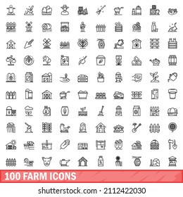 100 farm icons set. Outline illustration of 100 farm icons vector set isolated on white background