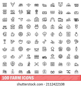 100 farm icons set. Outline illustration of 100 farm icons vector set isolated on white background