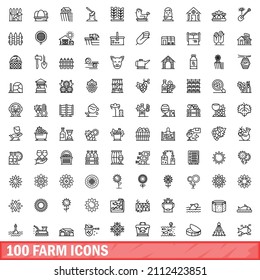 100 farm icons set. Outline illustration of 100 farm icons vector set isolated on white background