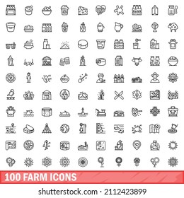 100 farm icons set. Outline illustration of 100 farm icons vector set isolated on white background