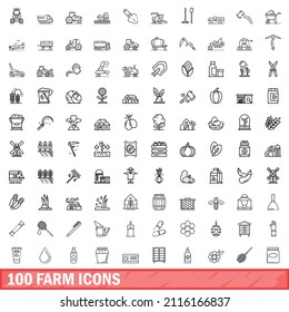 100 farm icons set. Outline illustration of 100 farm icons vector set isolated on white background