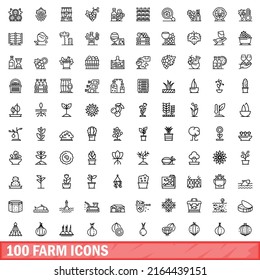 100 farm icons set. Outline illustration of 100 farm icons vector set isolated on white background