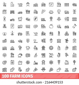 100 farm icons set. Outline illustration of 100 farm icons vector set isolated on white background