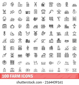 100 farm icons set. Outline illustration of 100 farm icons vector set isolated on white background