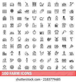 100 farm icons set. Outline illustration of 100 farm icons vector set isolated on white background