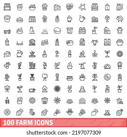 100 farm icons set. Outline illustration of 100 farm icons vector set isolated on white background