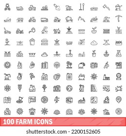 100 farm icons set. Outline illustration of 100 farm icons vector set isolated on white background