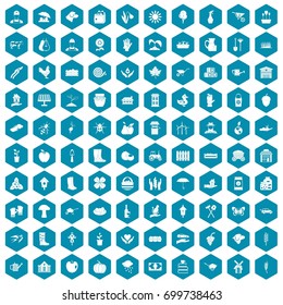 100 farm icons set in sapphirine hexagon isolated vector illustration