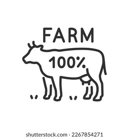 100% producto agrícola, icono lineal. Carne de animales criados en la granja. Línea con trazo editable