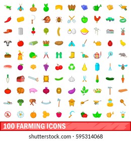 100 farming icons set in cartoon style for any design vector illustration