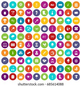 100 farming icons set in different colors circle isolated vector illustration