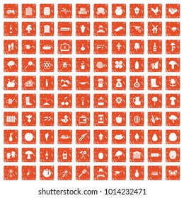 100 farming icons set in grunge style orange color isolated on white background vector illustration