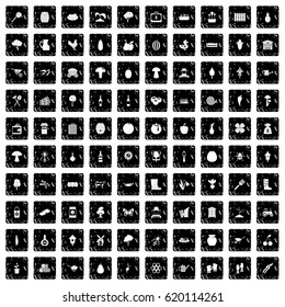 100 farming icons set in grunge style isolated vector illustration