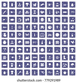 100 farming icons set in grunge style sapphire color isolated on white background vector illustration