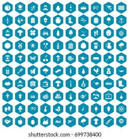 100 farming icons set in sapphirine hexagon isolated vector illustration