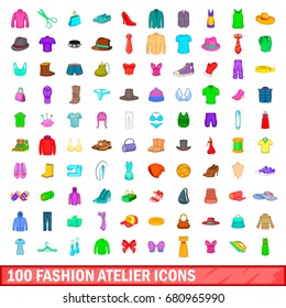 100 fashion atelier icons set in cartoon style for any design illustration