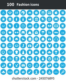 100 fashion icons, blue circle background 