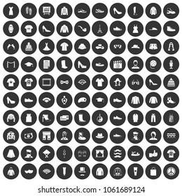 100 fashion icons set in simple style white on black circle color isolated on white background vector illustration