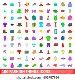 100 fashion things icons set in cartoon style for any design vector illustration
