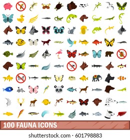 100 fauna icons set in flat style for any design vector illustration