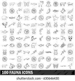 100 fauna icons set in outline style for any design vector illustration