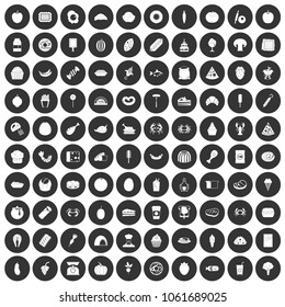 100 favorite food icons set in simple style white on black circle color isolated on white background vector illustration
