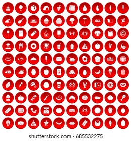 100 favorite food icons set in red circle isolated on white vectr illustration