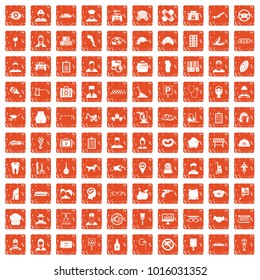 100 favorite work icons set in grunge style orange color isolated on white background vector illustration