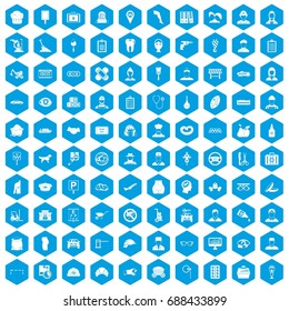 100 favorite work icons set in blue hexagon isolated vector illustration