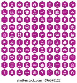 100 favorite work icons set in violet hexagon isolated vector illustration