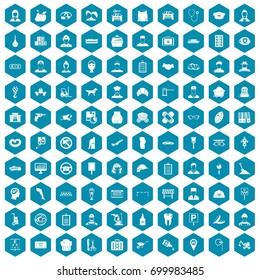 100 favorite work icons set in sapphirine hexagon isolated vector illustration