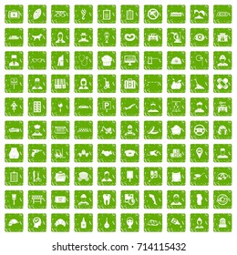 100 favorite work icons set in grunge style green color isolated on white background vector illustration