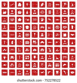 100 favorite work icons set in grunge style red color isolated on white background vector illustration