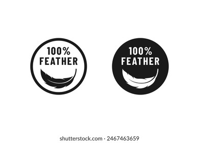 100% feather stamp or label vector isolated. Simple 100% feather stamp for product packaging design element.