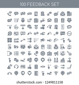 100 feedback universal icons pack with Notes, Good review, Trophy, Love, Rating, Checklist, Feedback, Bad Testimonials