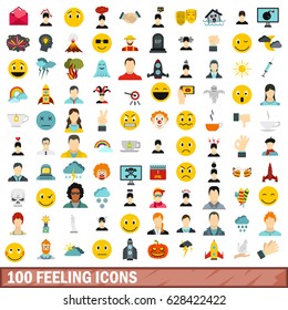 100 feeling icons set in flat style for any design vector illustration