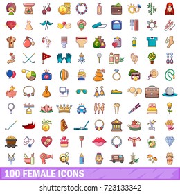 100 female icons set in cartoon style for any design vector illustration