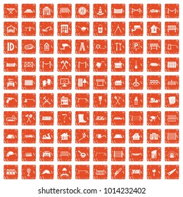 100 fence icons set in grunge style orange color isolated on white background vector illustration