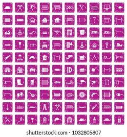 100 fence icons set in grunge style pink color isolated on white background vector illustration