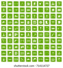 100 fence icons set in grunge style green color isolated on white background vector illustration