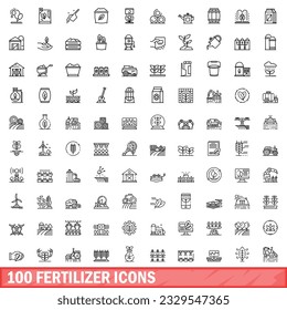 100 fertilizer icons set. Outline illustration of 100 fertilizer icons vector set isolated on white background