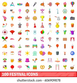 100 festival icons set in cartoon style for any design vector illustration