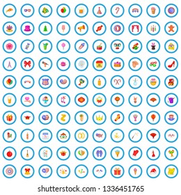 100 festive day icons set in cartoon style for any design vector illustration