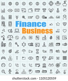 100 Finance Business icons set for a variety of applications.